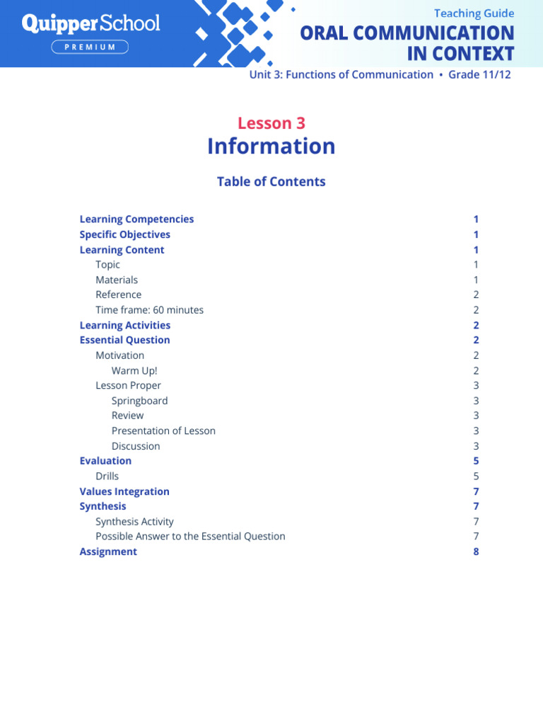 Oral Communication Unit 3 Lesson 3 Information | PDF | Nonverbal ...