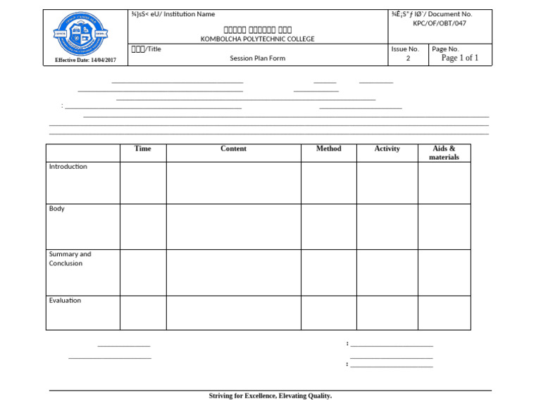 KPC of OBT 047 Session Plan Form | PDF