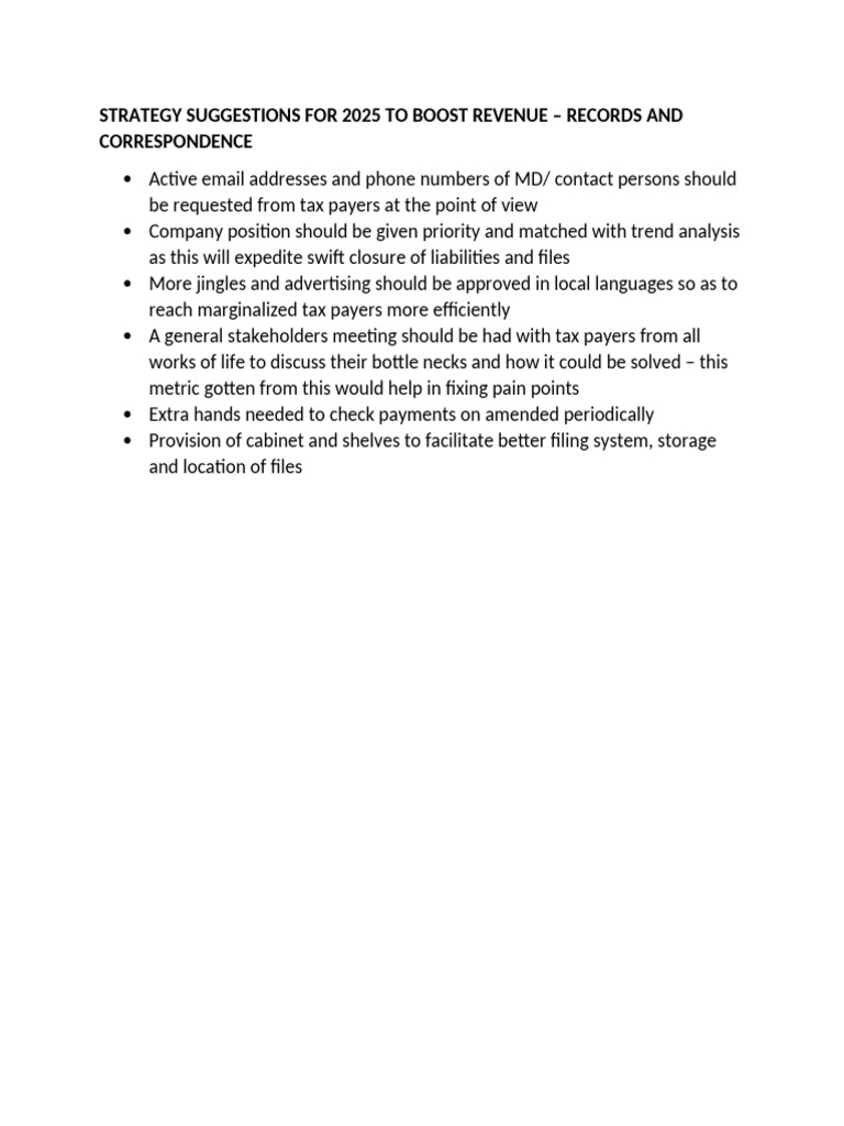 Strategy Suggestions for 2025 to Boost Revenue | PDF