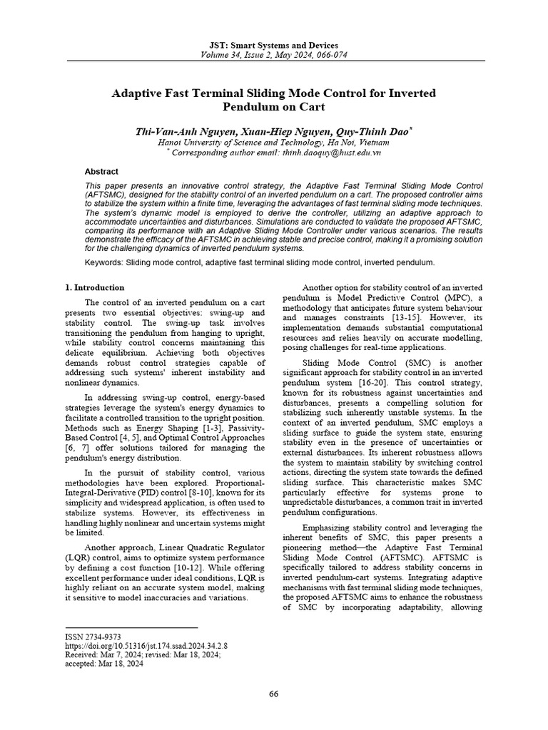 Adaptive Fast Terminal Sliding Mode Control For Inverted Pendulum On ...