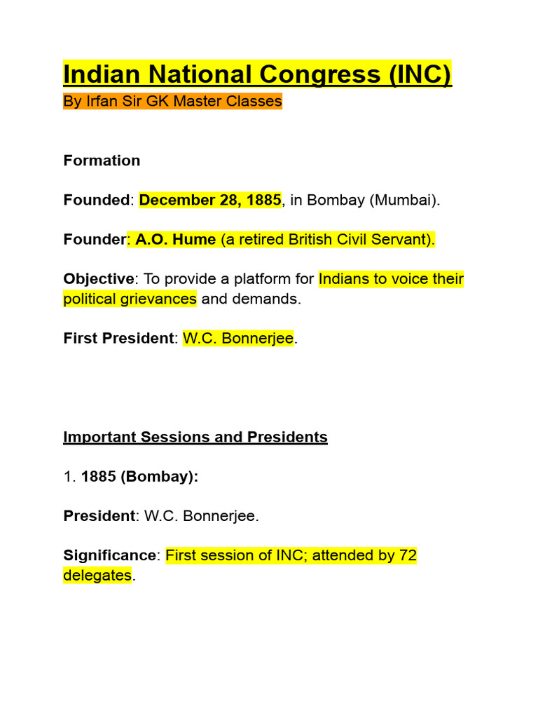Indian National Congress (INC) | PDF | Indian National Congress ...