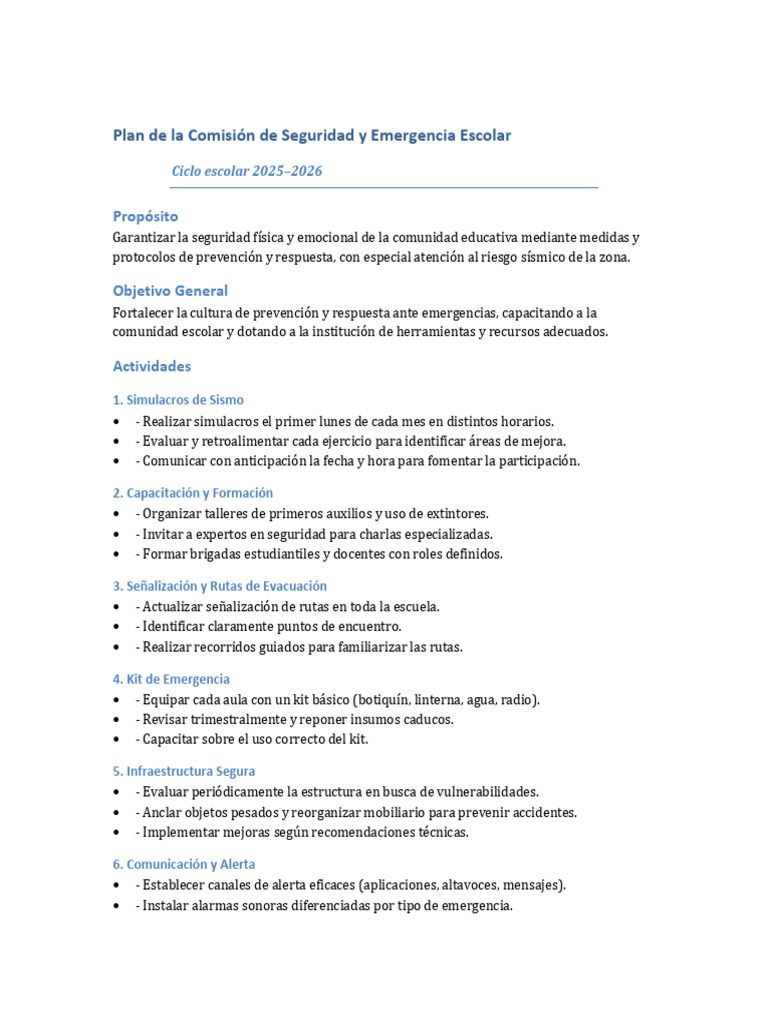 ?? Plan de La Comision de Seguridad y Emergencia Escolar - ??comeduc25 ...