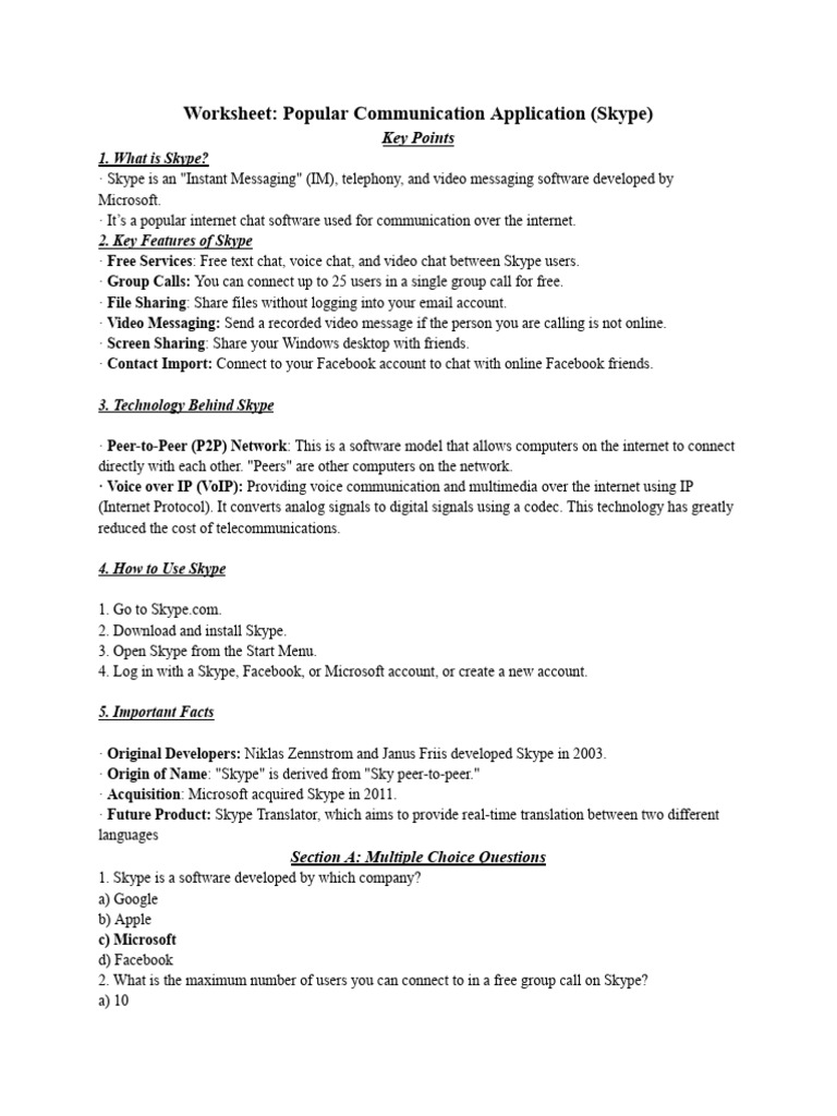 Worksheet- Popular Communication Application (Skype) | PDF | Instant ...