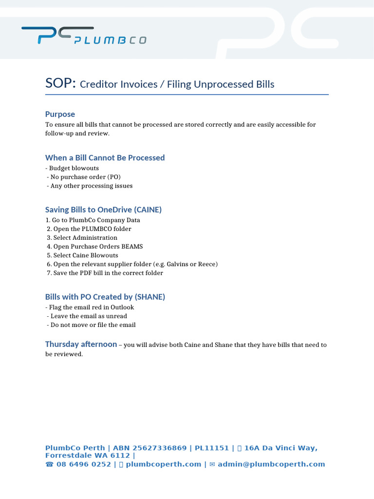 Creditor Invoices - Filing Unprocessed Bills | PDF