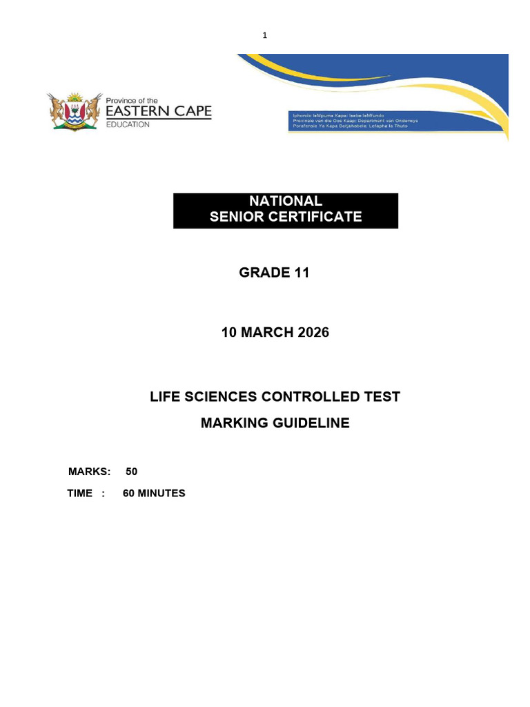 Grade 11 Controlled Test Marking Guidelines | PDF | Flowers | Pollination