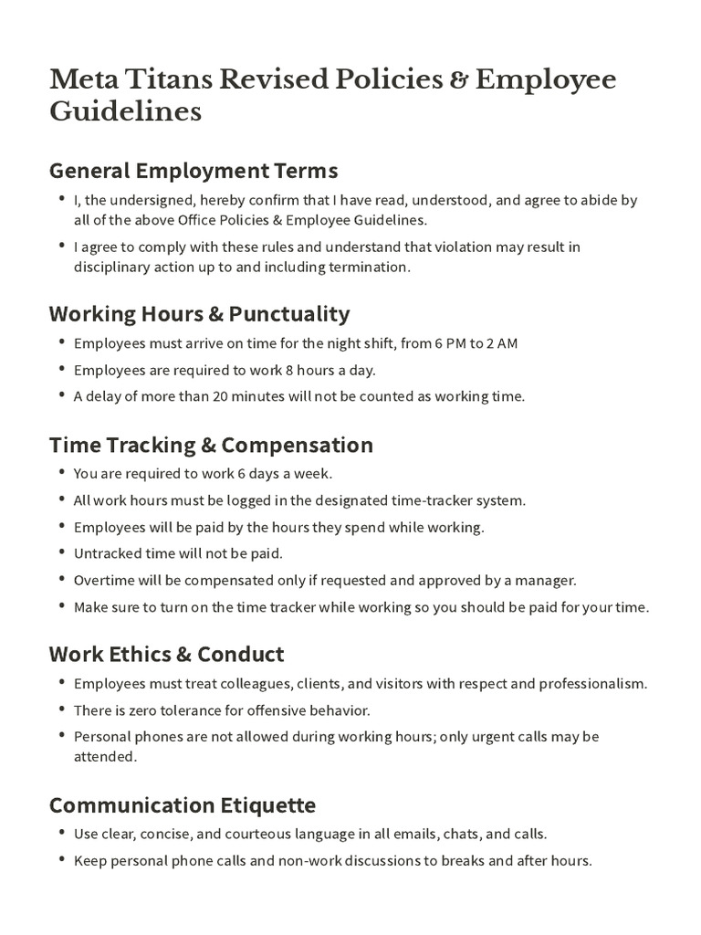 Meta Titans Revised Policies & Employee Guidelines | PDF | Employment ...