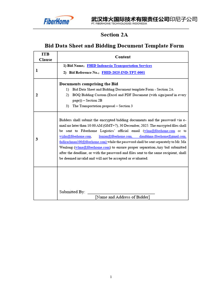 Section 2A - Bid Data Sheet and Bidding Document Template Form | PDF