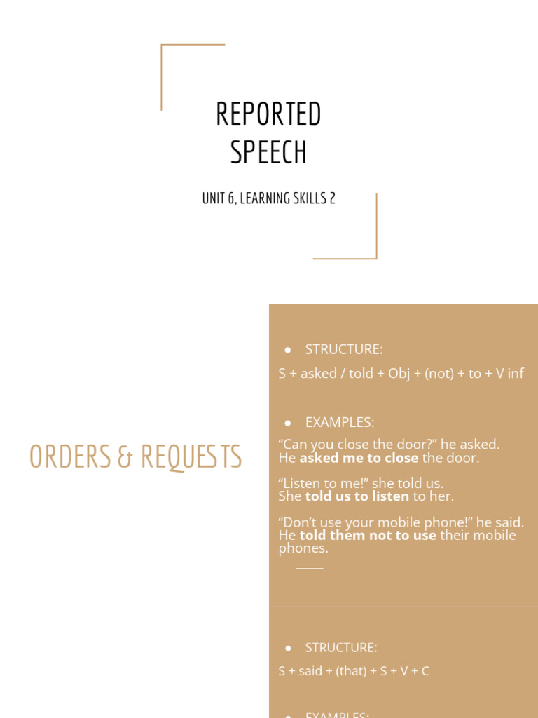 REPORTED SPEECH PRESENTATION | PDF | Syntax | Semantic Units