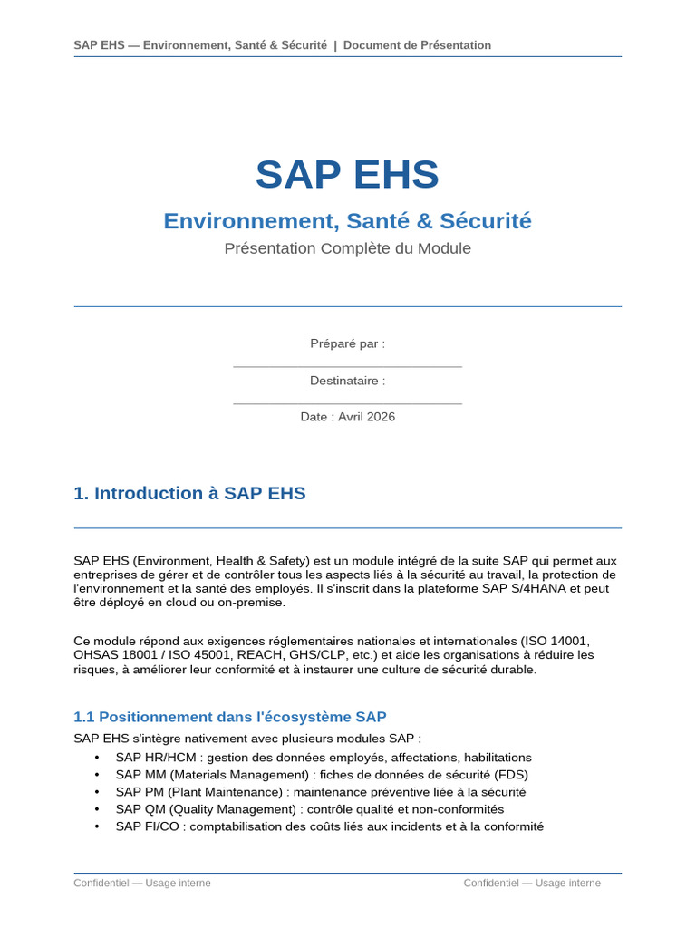 SAP EHS Presentation Complete | PDF | Responsabilité sociétale des ...