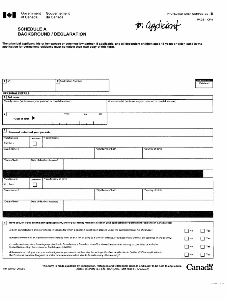 IMM 5669 (04-2022) to Be Completed by Applicant (1) | PDF