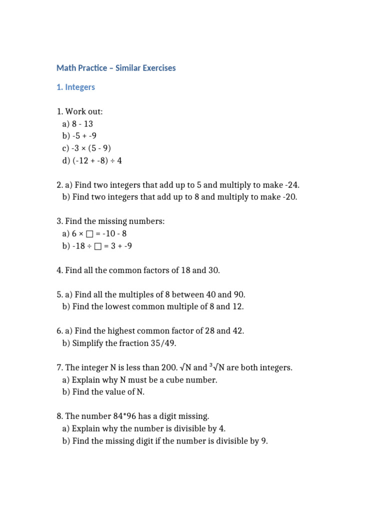 Math Practice Similar Exercises | PDF | Multiplication | Numbers