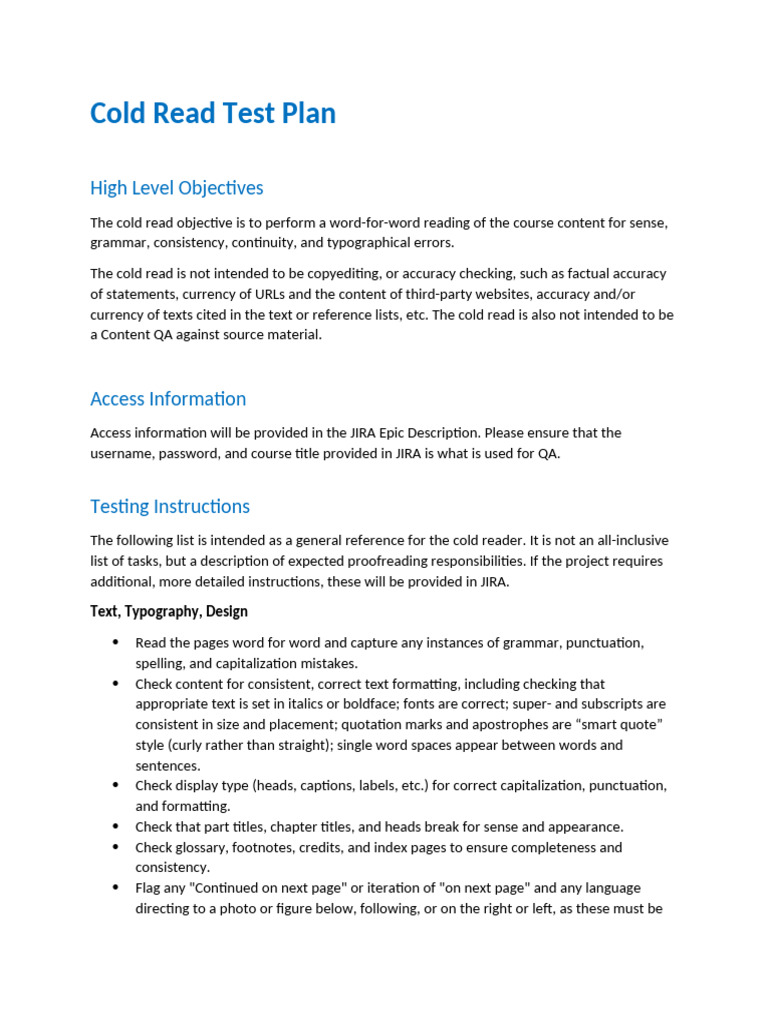 Content QA - Cold Read Test Plan | PDF | Quotation Mark | Typography