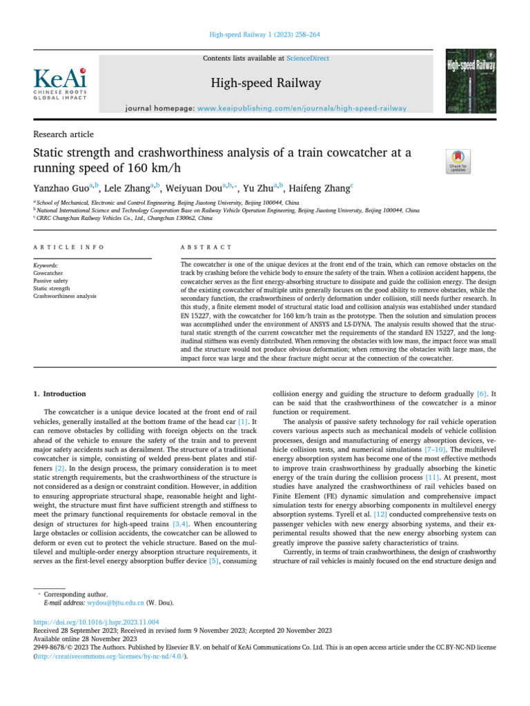 Static Strength and Crashworthiness Analysis of a Train Cowcatcher at a ...