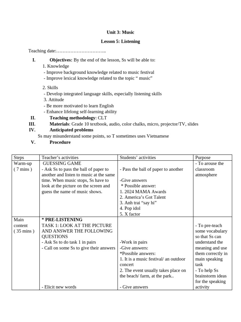 Listening Lesson Plan | PDF | Learning | Human Communication