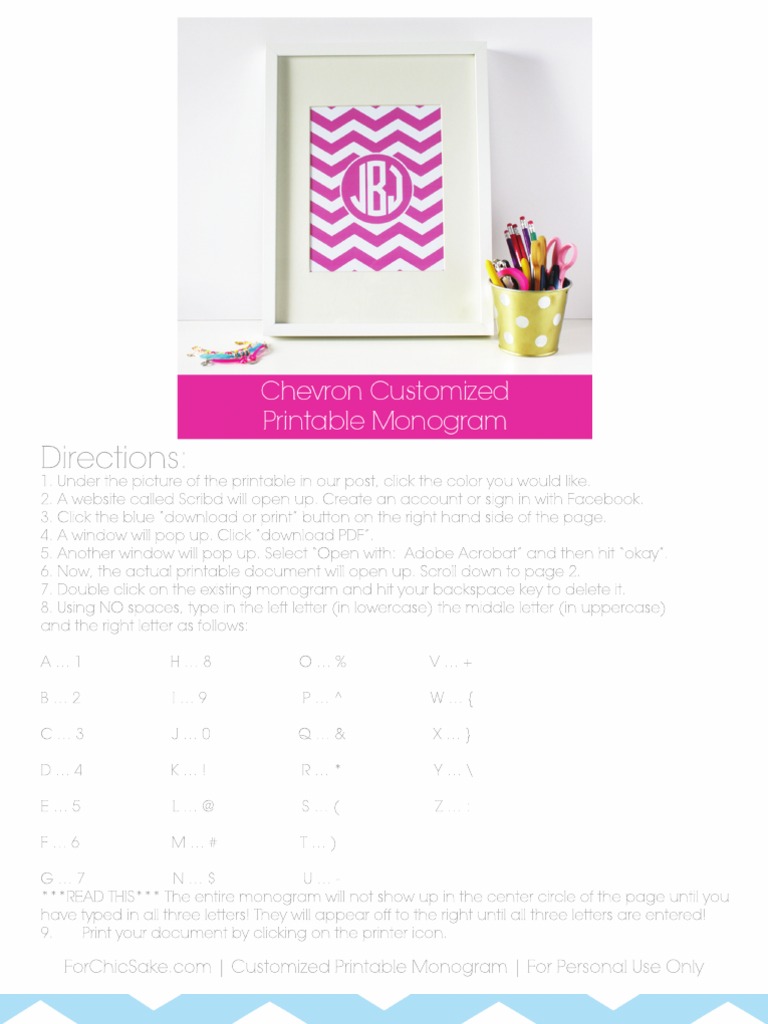 Chevron Printable Monogram Light Blue | PDF