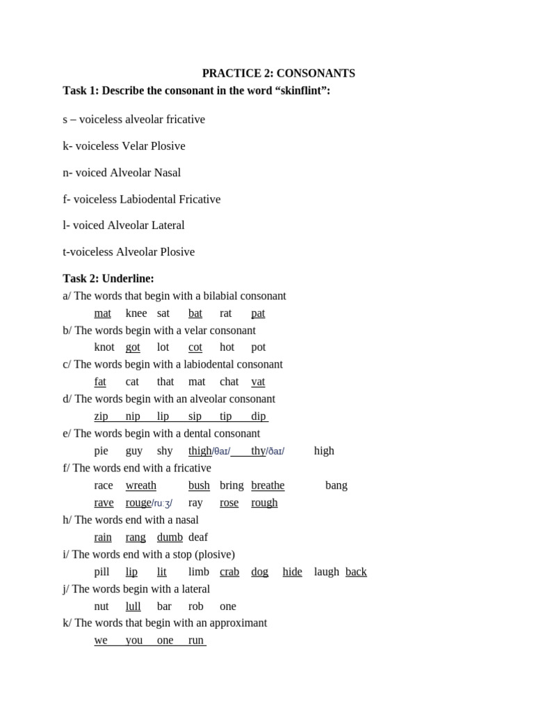 Key PRACTICE 2 Consonants | PDF