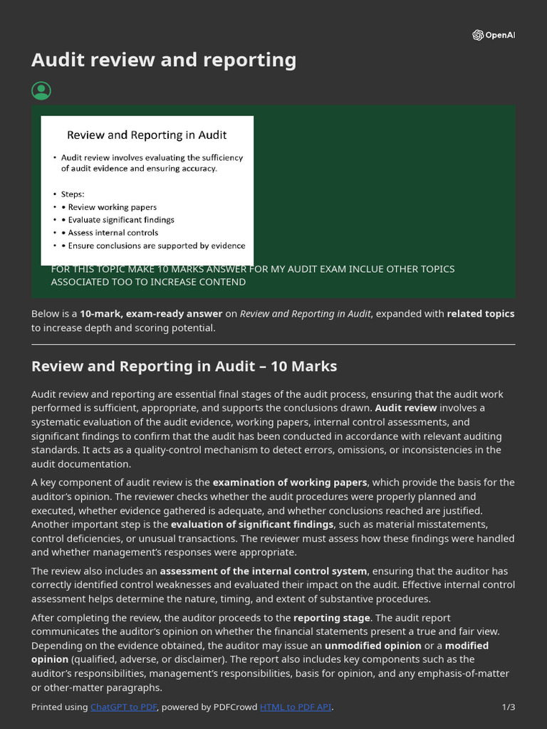 Audit Review and Reporting | PDF | Audit | Auditor's Report