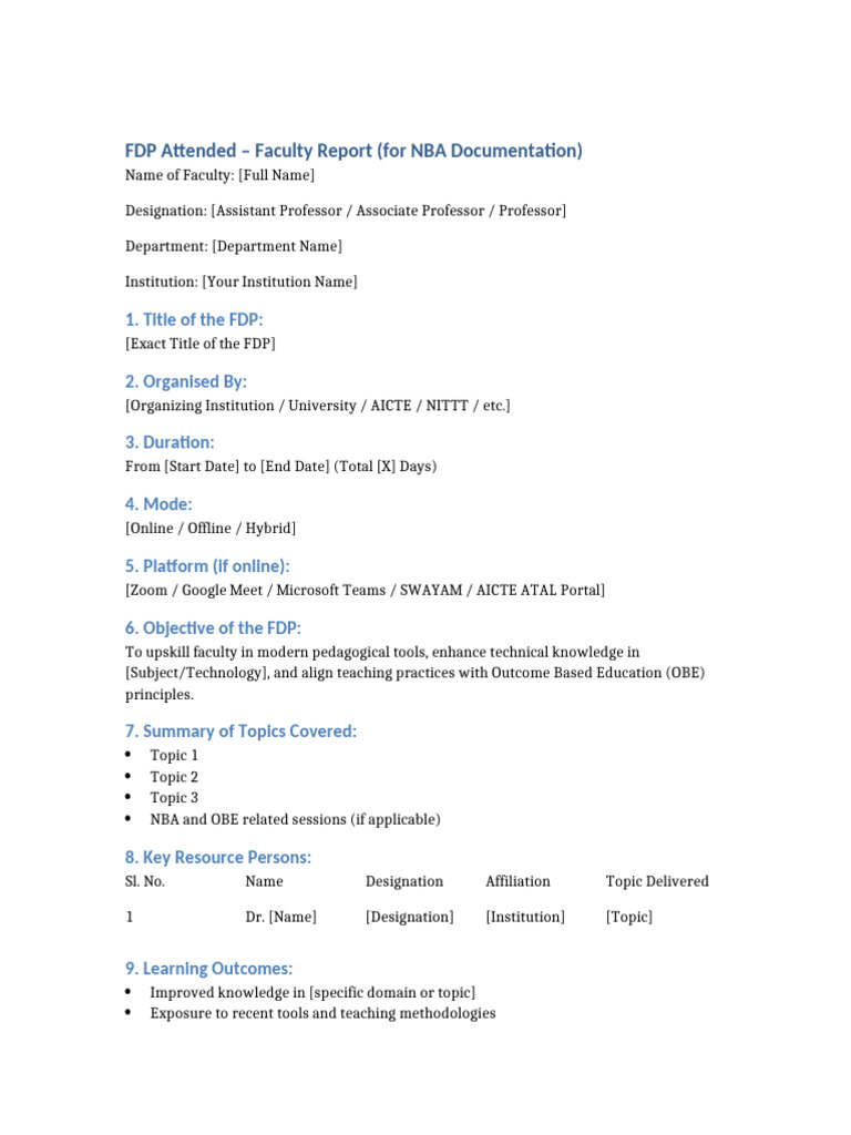 FDP Attended Report Template | PDF