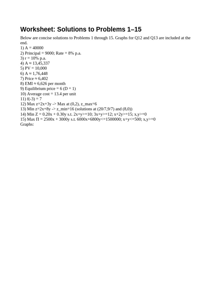 Worksheet Solutions Q1-15 With Graphs | PDF