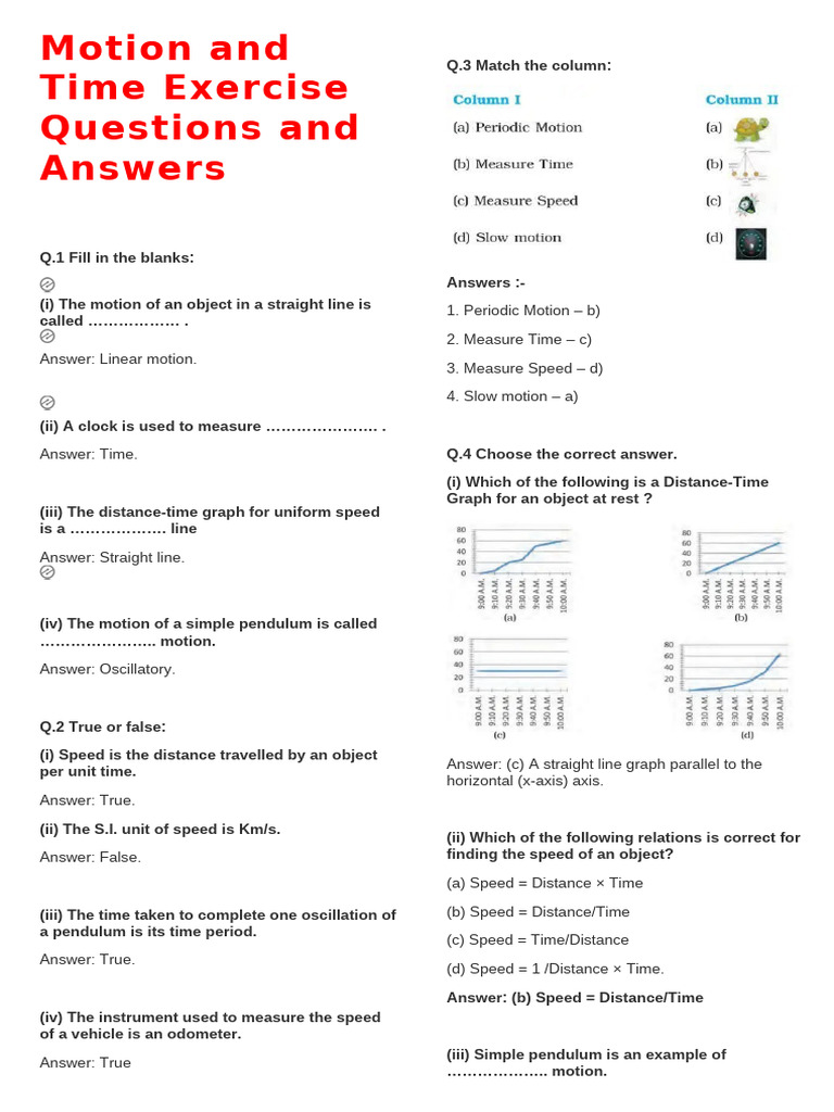 Motion and Time Exercise Questions and Answers | PDF | Mirror ...