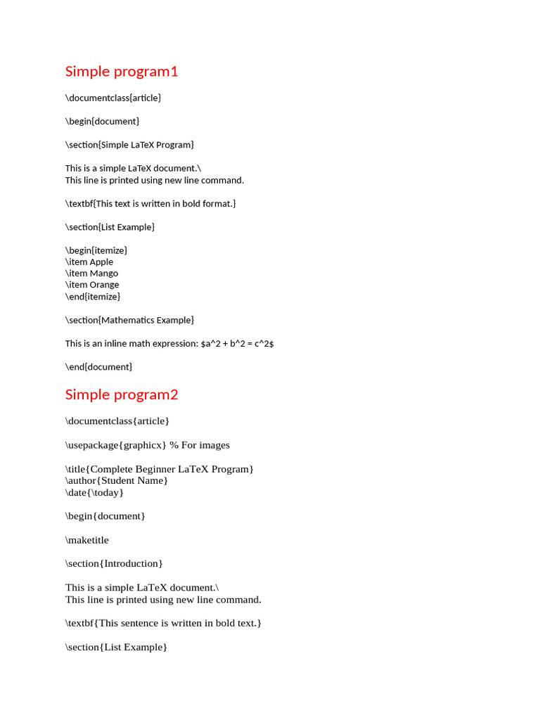 Latex Sample Program | PDF