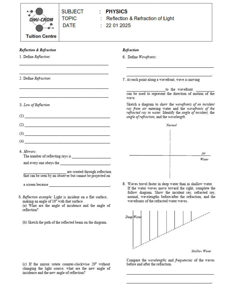 250122_Reflection & Refraction of Light | PDF | Refraction | Reflection ...