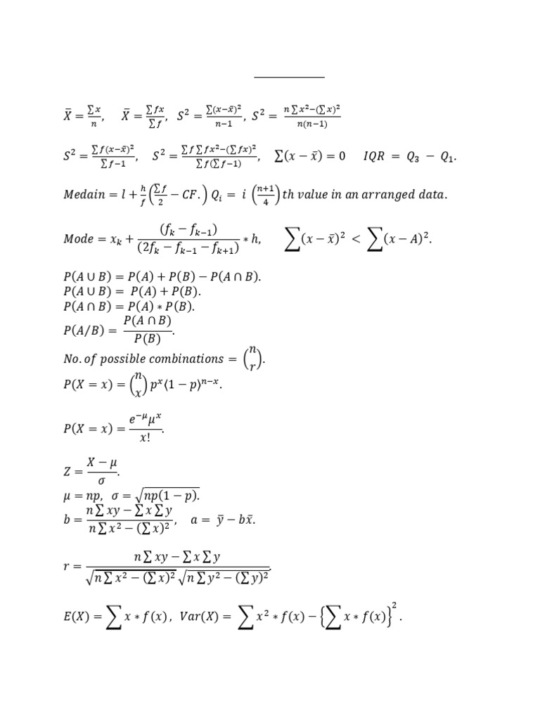 Formula Sheet for Final Exam | PDF