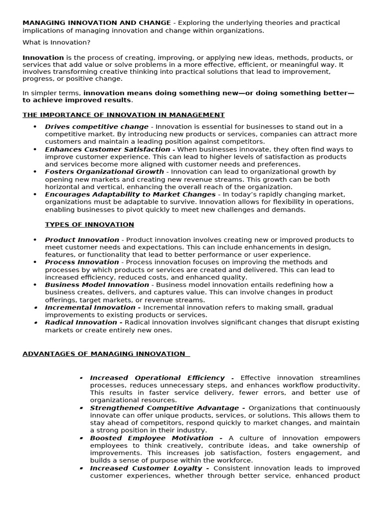 Managing Innovation and Change | PDF | Innovation | Creativity