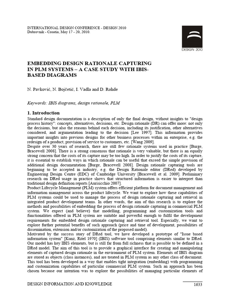 EMBEDDING DESIGN RATIONALE CAPTURING IN PLM SYSTEMS | PDF | Product ...