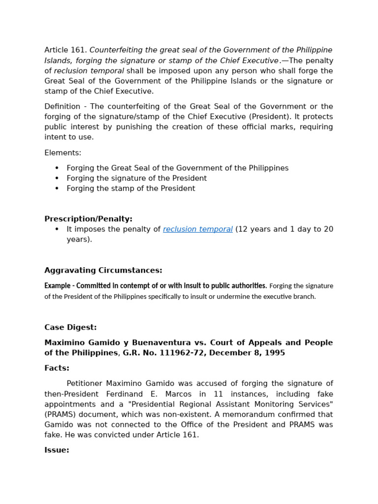 Article 161 to 165 with an explanation | PDF | Forgery | Criminal Law