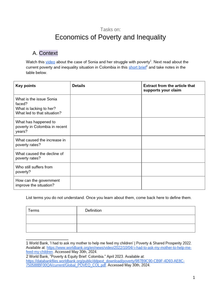 DP EC 3.4 Handouts Poverty Inequality Tasks 1 | PDF | Economic ...