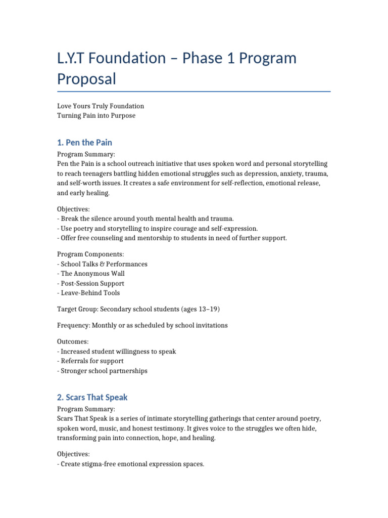 LYT Foundation Phase1 Proposal | PDF | Storytelling | Behavioural Sciences