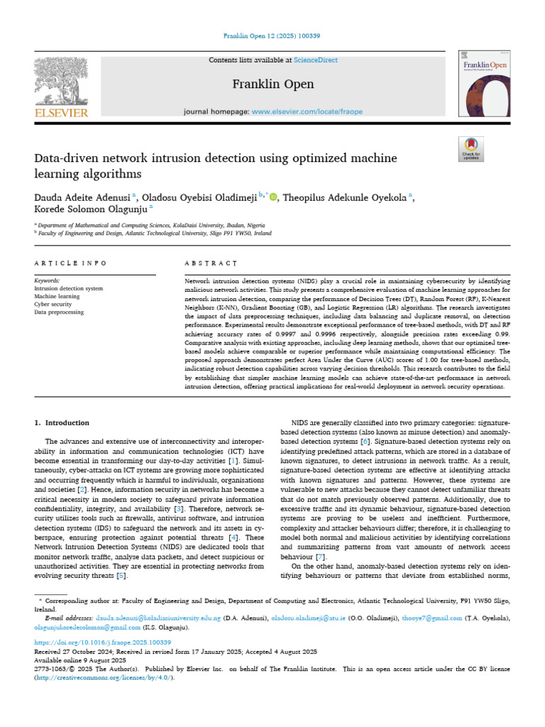 Network Intrusion Detection Using Machine Learning | PDF