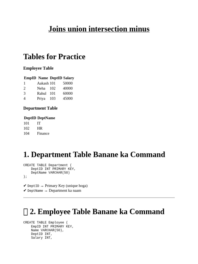 Joins union intersection minus | PDF | Information Retrieval | Databases