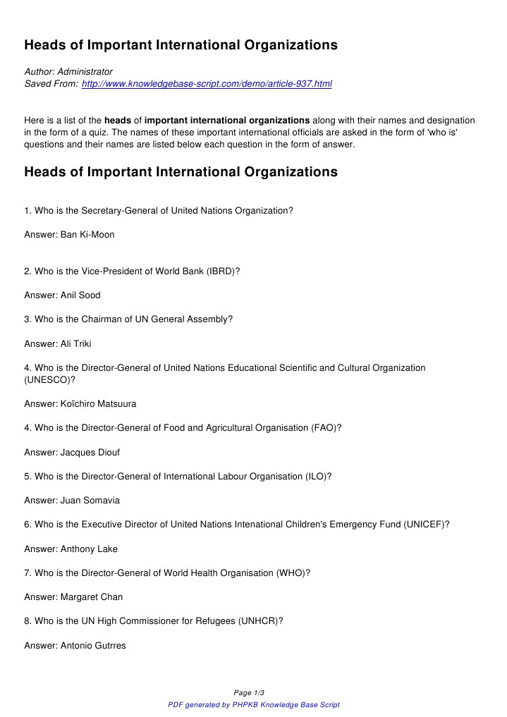 Important Heads | PDF | Politics