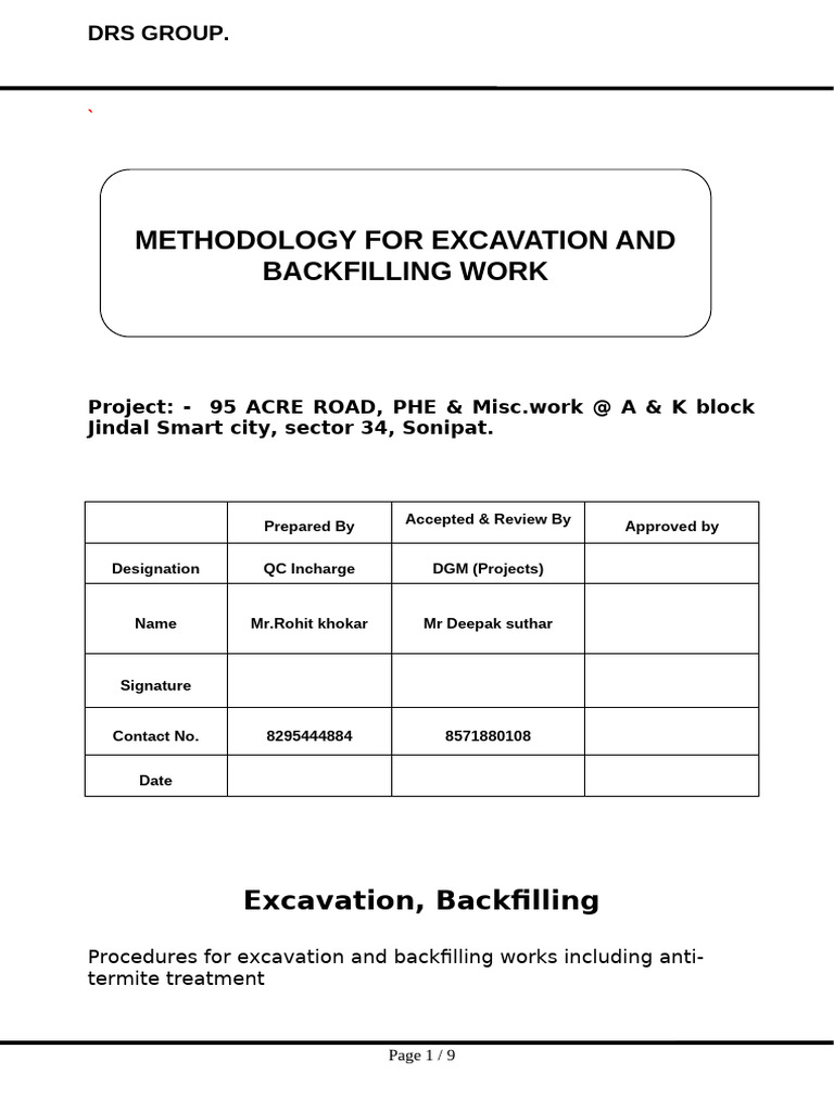 1a Method Statement for Excavation and Backfilling | PDF | Earth Sciences