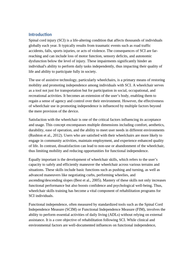SCI Research Introduction 4 Pages | PDF | Spinal Cord Injury | Wheelchair