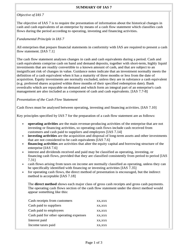 Summary of Ias 7 | PDF | Cash Flow Statement | Cash