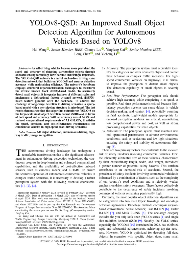 YOLOv8-QSD An Improved Small Object Detection Algorithm For Autonomous ...