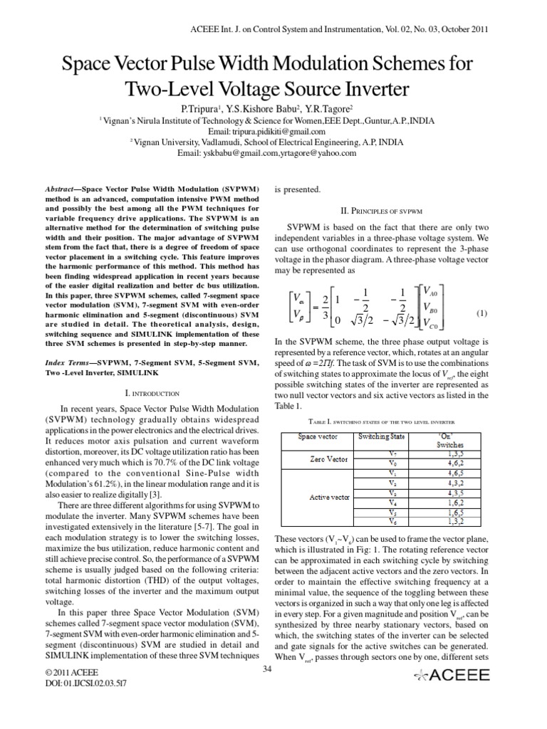 Space Vector Pulse Width Modulation Schemes For Two-Level Voltage ...