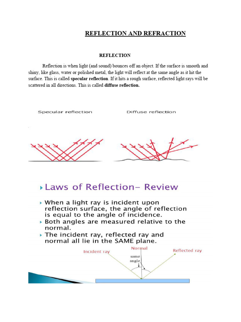 Reflection and Refraction | PDF | Refraction | Reflection (Physics)