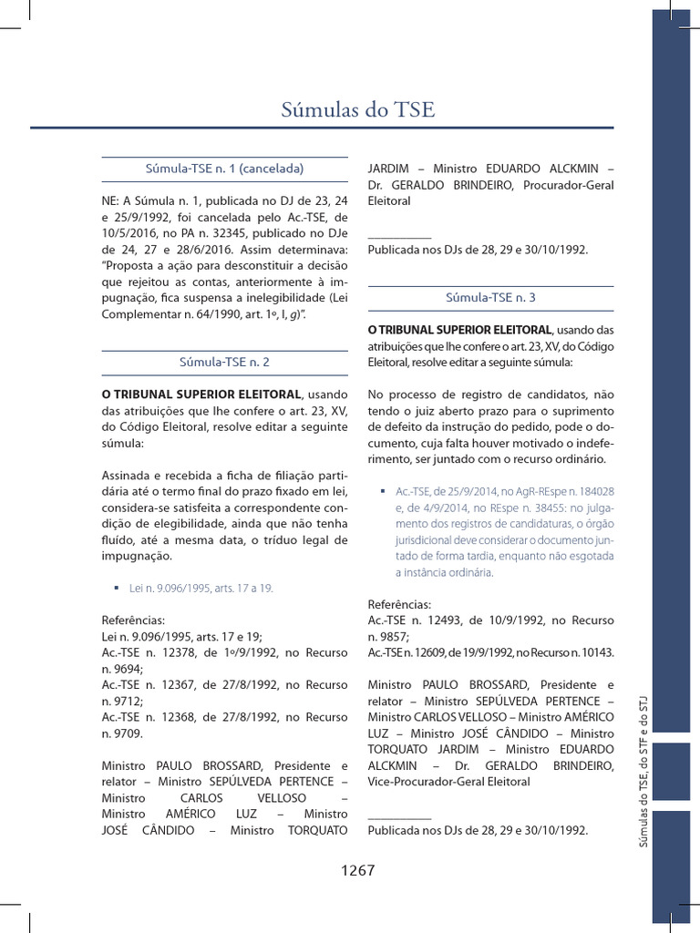 TSE Sumulas TSE | PDF | Sentença (jurídico) | Governo