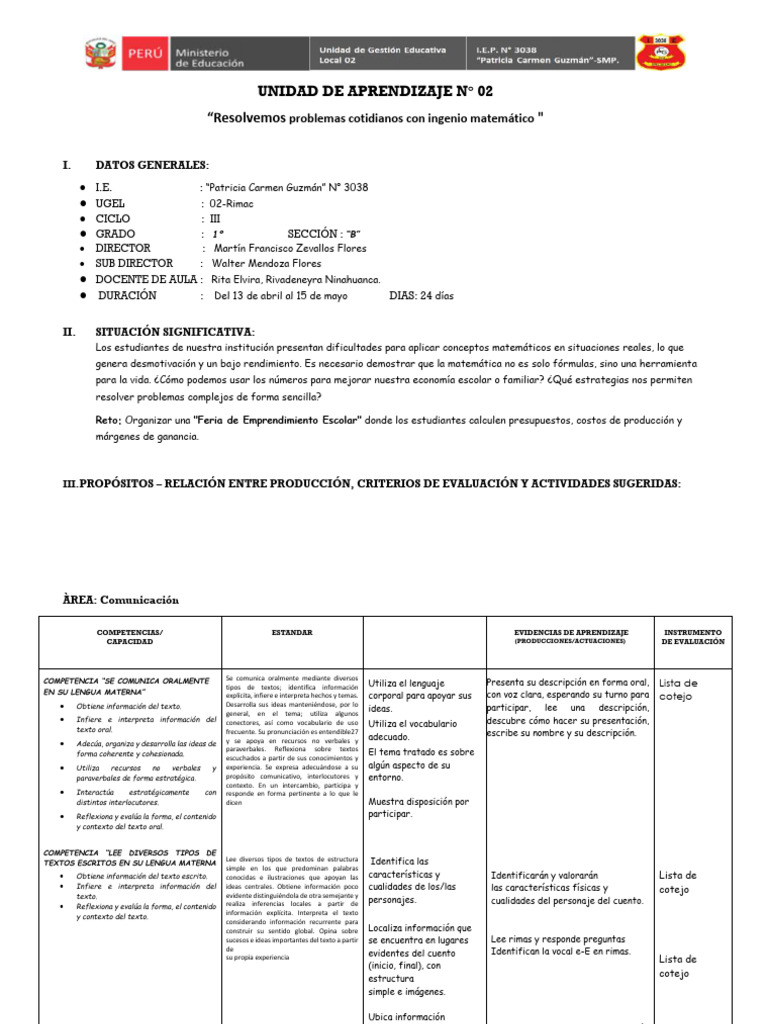 Unidad de Aprendizaje 02 Prime | PDF | Aprendizaje | Evaluación