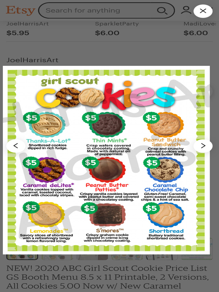 NEW 2020 ABC Girl Scout Cookie Price List GS Booth Menu 8.5 X Etsy | PDF