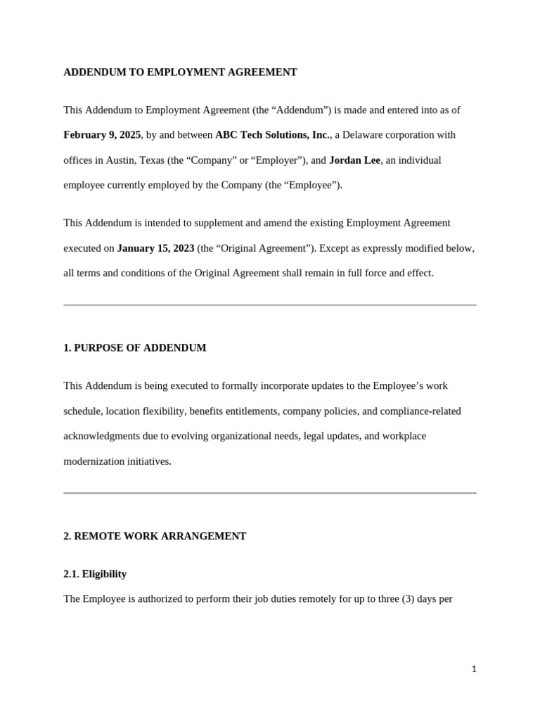 Addendum to Employment Agreement | PDF | Employment | Vesting