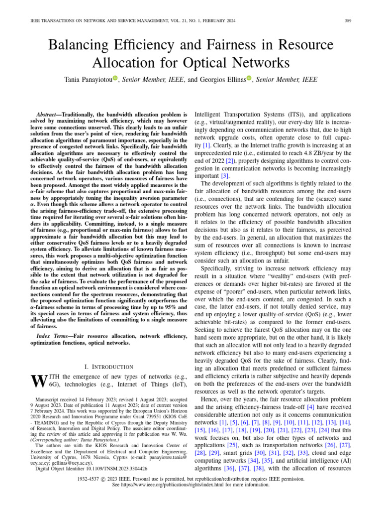 Balancing Efficiency and Fairness in Resource Allocation for Optical ...