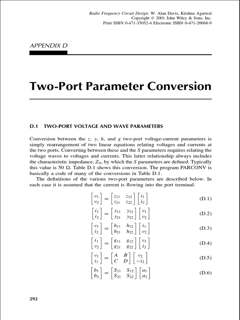 UNIT2 Two‐Port Parameter Conversion Appendix | PDF | Electromagnetism ...