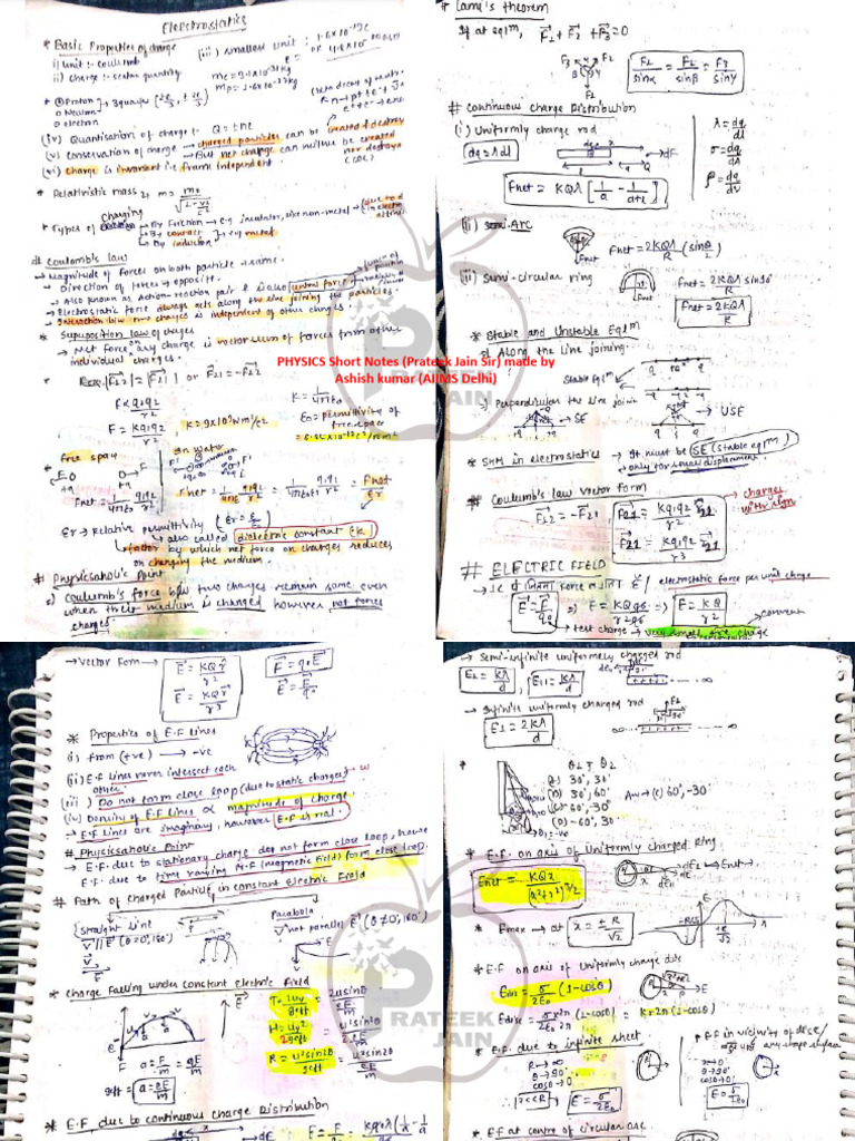Class 12 Physics Short Notes Prateek Jain Sir | PDF | Physics