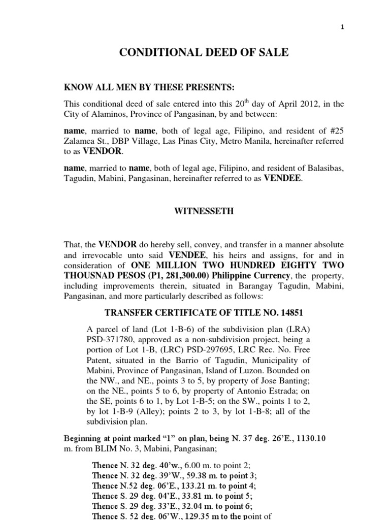 Sample Conditional Deed Of Sale Inheritance Tax Taxes
