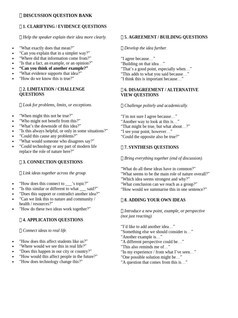 ? Discussion Question Bank | PDF